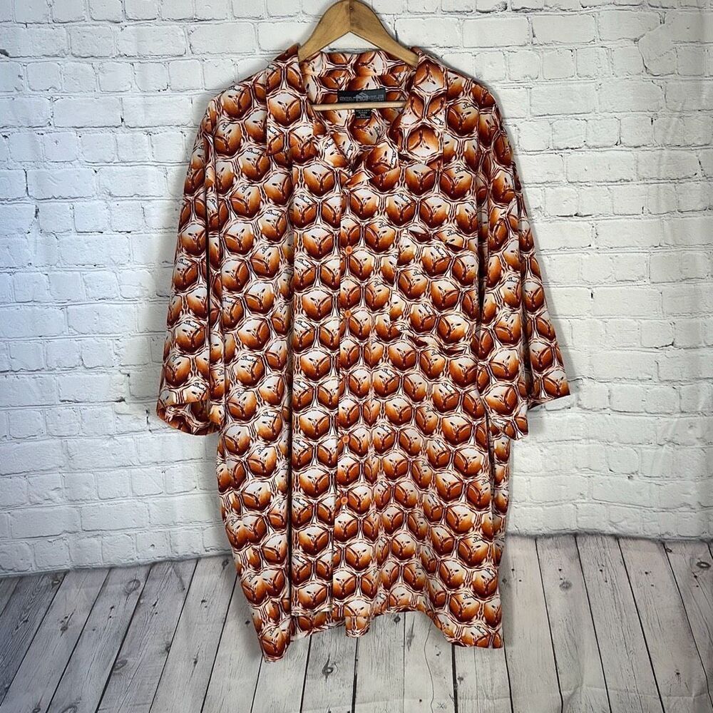 Vintage South Pole Mens‎ All over Print Orange  Button Up Shirt XXXL Polyester
